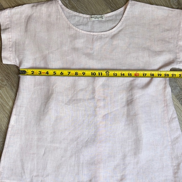 Terzo Millennio Top Small Beige 100% Linen Button Back Hi Low Hem Pullover Shirt - Picture 13 of 16